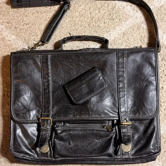 Vintage "Genuine Italian Leather" Men's Laptop briefcase black - Picture 6 of 8